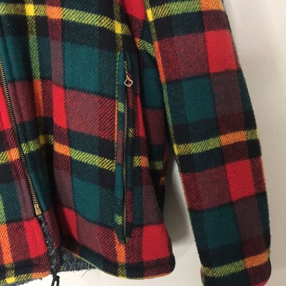 Golden Fleece reversible wool plaid and charcoal gray zip up hooded jacket - Picture 6 of 16